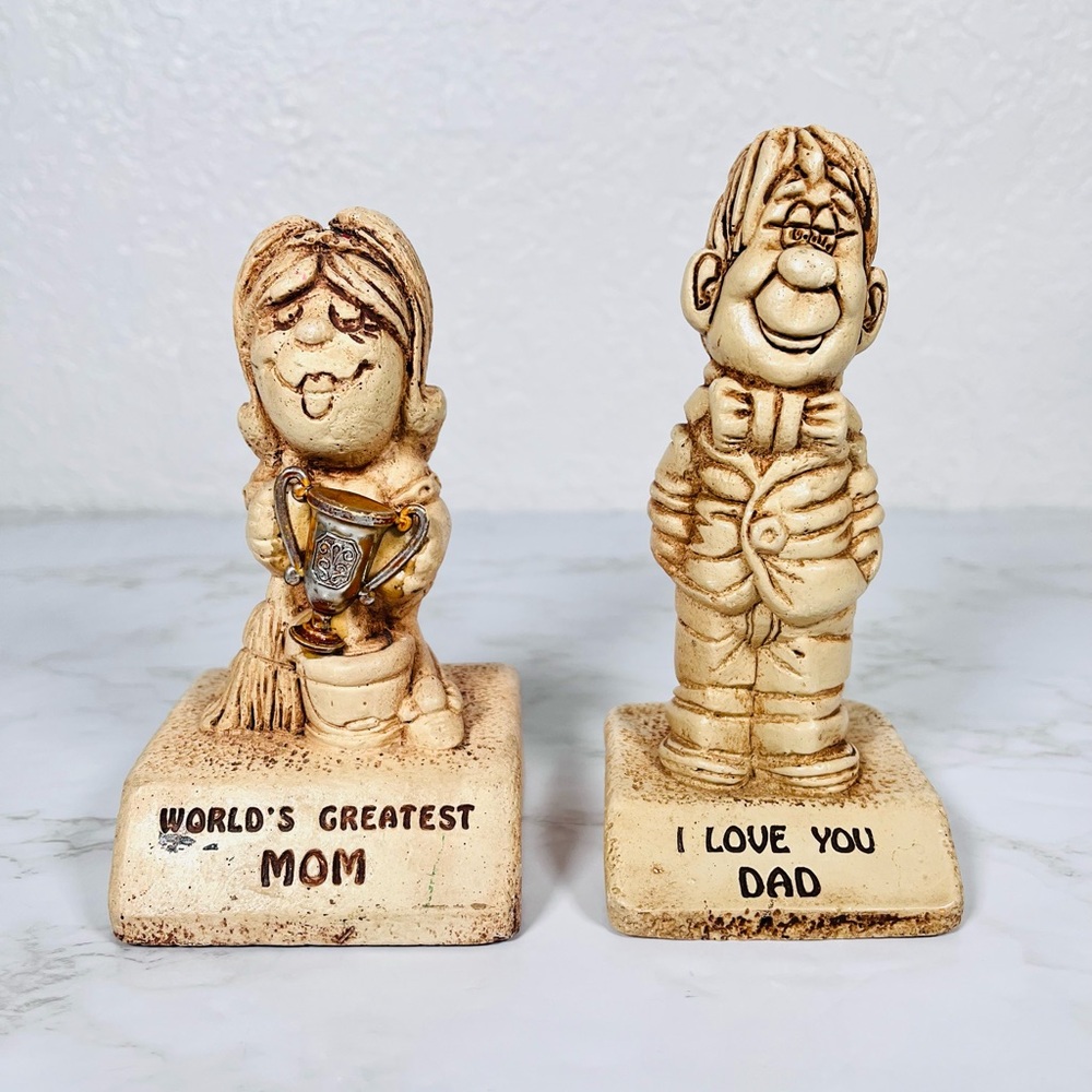 Vintage "World's Greatest Mom and Dad" Figurines
